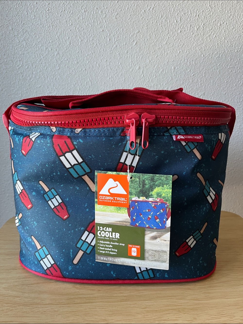 Ozark Trail 12 Can Cooler Carry Handle & Shoulder Strap Americana Blue Popsicle